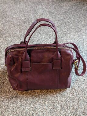 Fossil Rachel Satchel Pebbled Burgandy Leather Handbag SHB1716 with key